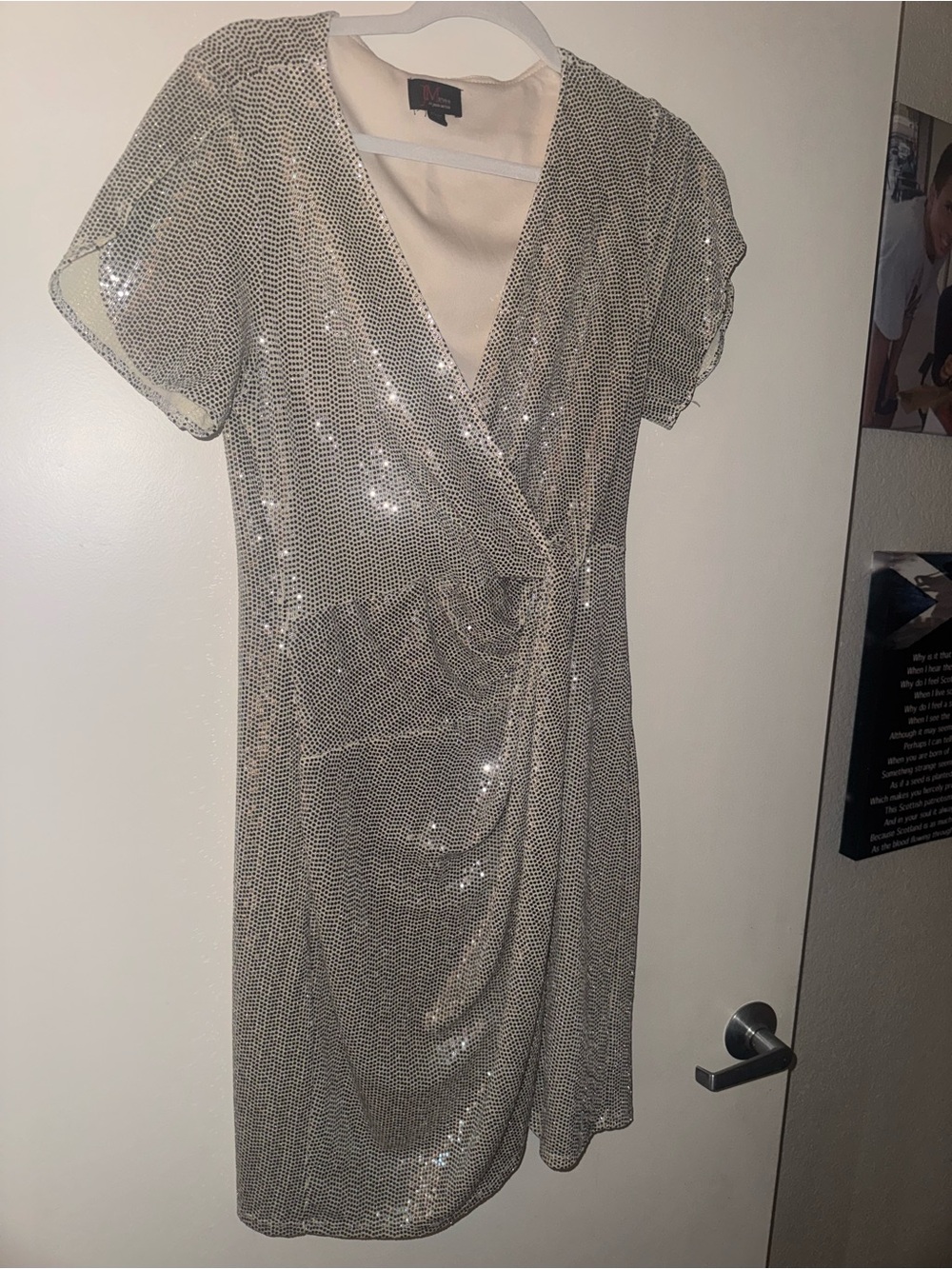 Sparkle Wrap Mini Dress in Champagne